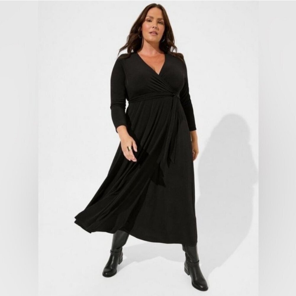 Torrid Maxi Studio Knit Surplice Wrap Black Dress Size 2X NWOT